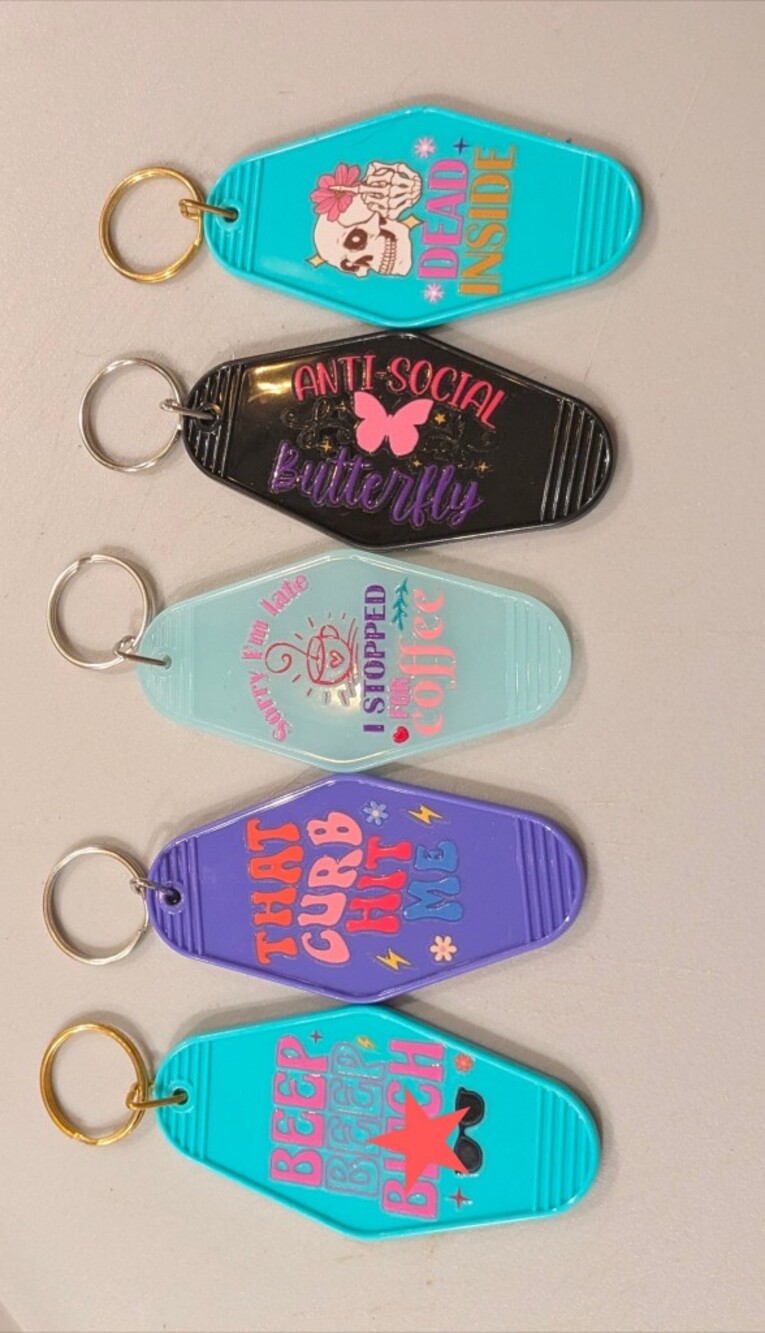 Retro Motel Keychain Bundle Funny Sarcastic Graphic Novelty Key Fob Set Y2K 5pc